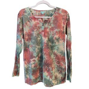 Women's Beautiful! long sleeve tie dye top, pink/blue, size M